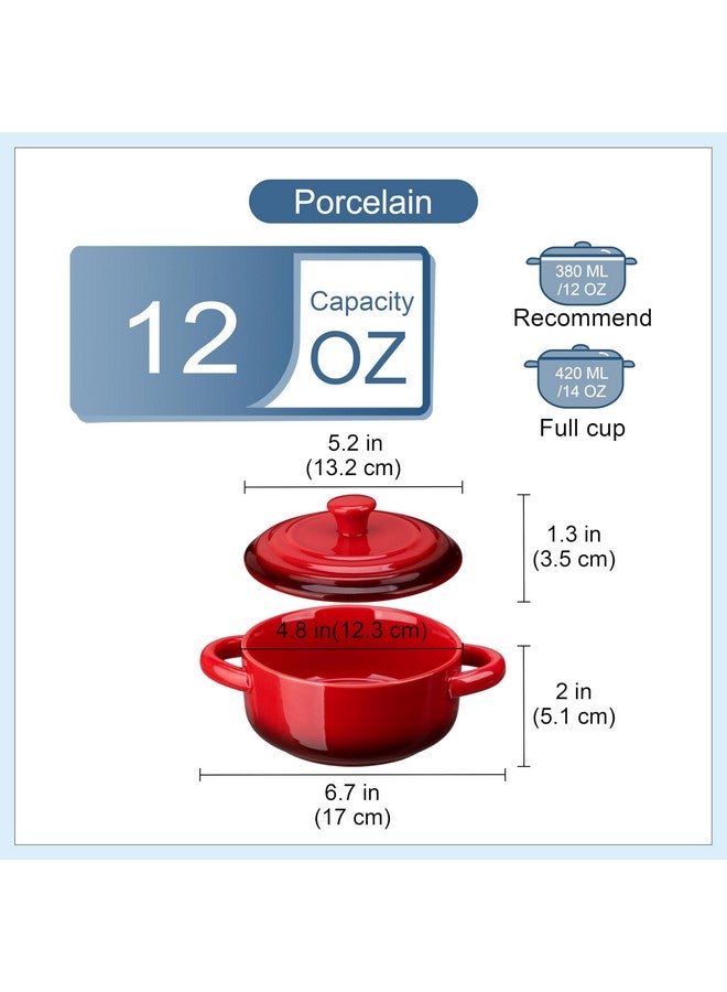 LOVECASA Mini Cocotte Set,12 OZ Small Casserole Dishes with Lids, Soup Bowls With Handles,Individual Baking Ramekins,Oven, Microwave & Dishwasher Safe,Set of 4,Red - Image 3