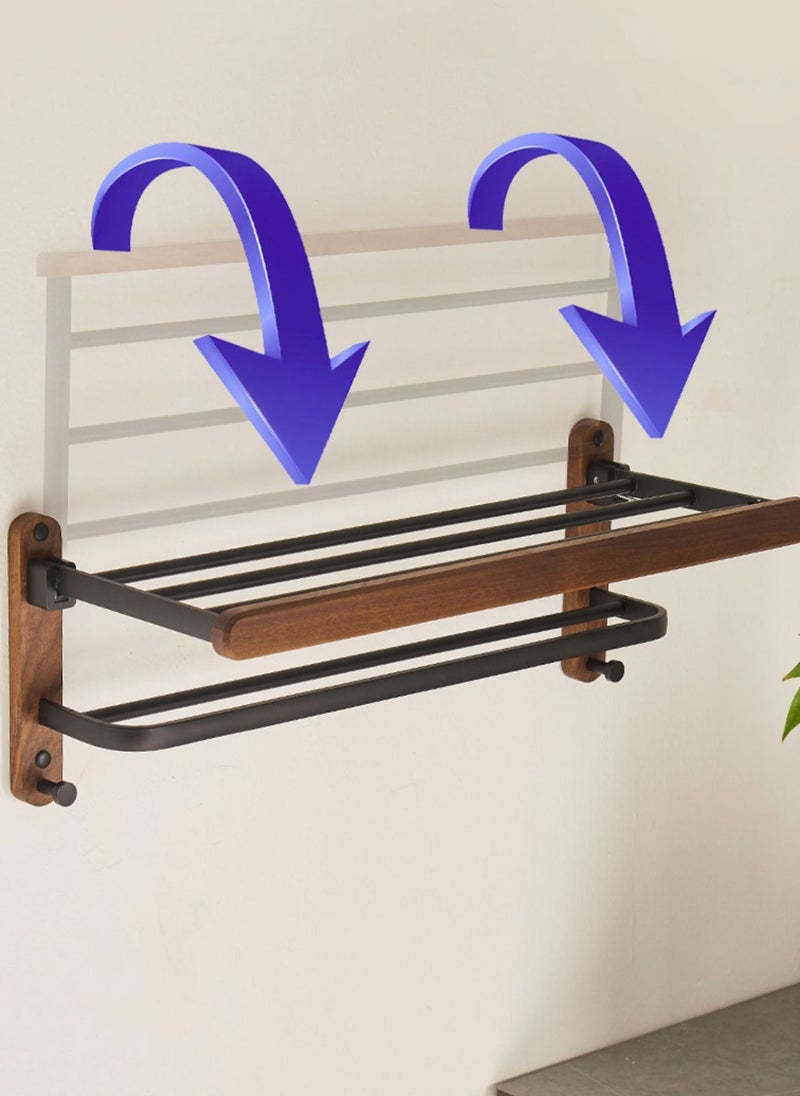 Sharpdo Solid Wood Punch Free Wall Mounted Towel Rack For Bathroom and Toilet 60*21*20CM - Image 3