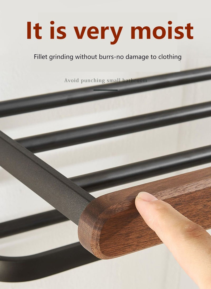 Sharpdo Solid Wood Punch Free Wall Mounted Towel Rack For Bathroom and Toilet 60*21*20CM - Image 4