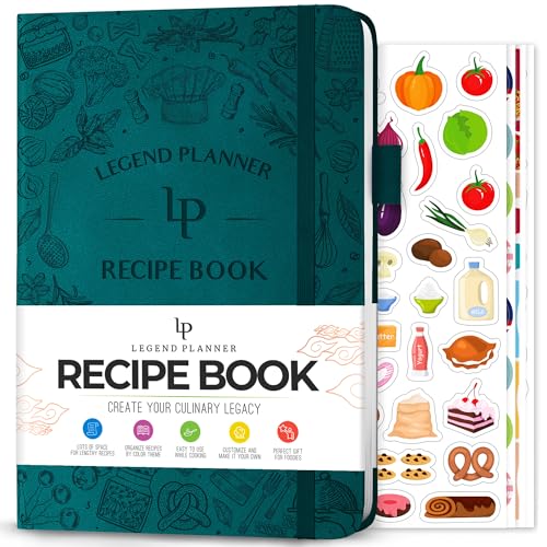 Legend Planner Legend Recipe Book – Blank Family Cookbook to Write In Your Own Recipes – Empty Cooking Journal – Personalized Cooking Notebook, Hardcover, A5, 58 Recipes In Total (Dark Teal) - Image 1