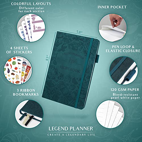 Legend Planner Legend Recipe Book – Blank Family Cookbook to Write In Your Own Recipes – Empty Cooking Journal – Personalized Cooking Notebook, Hardcover, A5, 58 Recipes In Total (Dark Teal) - Image 2