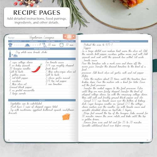 Legend Planner Legend Recipe Book – Blank Family Cookbook to Write In Your Own Recipes – Empty Cooking Journal – Personalized Cooking Notebook, Hardcover, A5, 58 Recipes In Total (Dark Teal) - Image 3