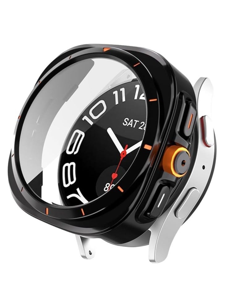 جراب Miimall لساعة Samsung Galaxy Watch 6 مقاس 44 مم، غطاء كامل من البولي كربونات مع غشاء شاشة 9H مدمج [مظهر ساعة فائق الجودة] جراب متين مقاوم للخدش والصدمات لساعة Galaxy Watch 6 مقاس 44 مم (أسود)