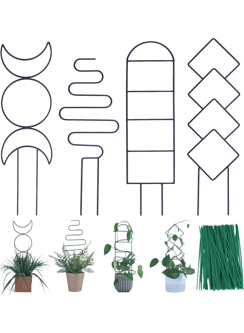 Relex Indoor Plant Trellis for Climbing Plants, 16-inch Small Metal Garden Trellis for Outdoor Potted Plants with Unique Patterns, 4 Pack for Vine Ivy Flower Plant Support - Image 1