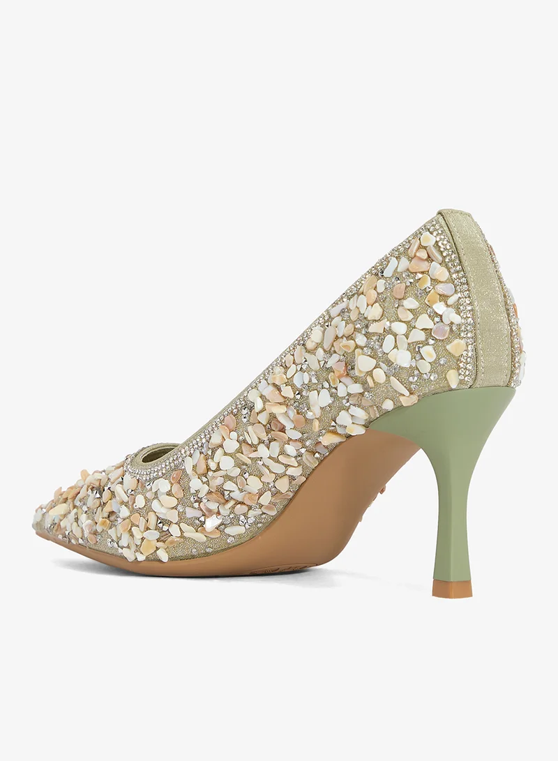 Ella  Rhinestone Embellished Detail Mid Heel Pumps for Women | Best Price UAE