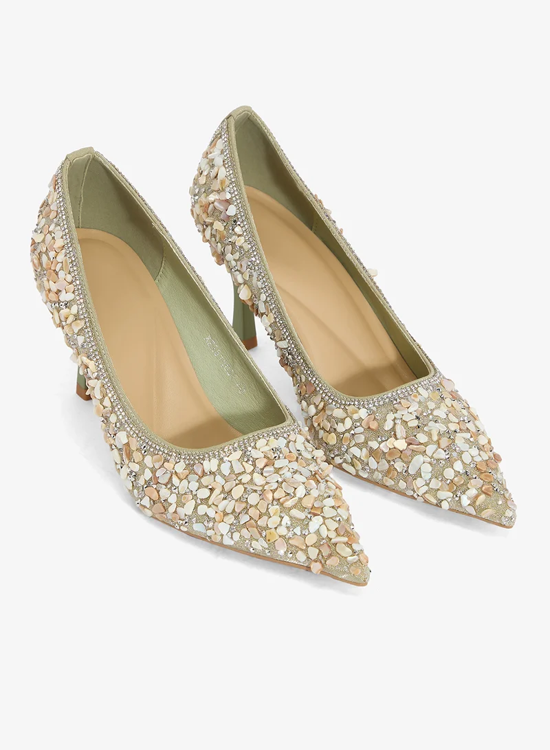 Ella  Rhinestone Embellished Detail Mid Heel Pumps for Women | Best Price UAE