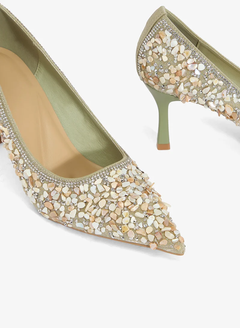 Ella  Rhinestone Embellished Detail Mid Heel Pumps for Women | Best Price UAE