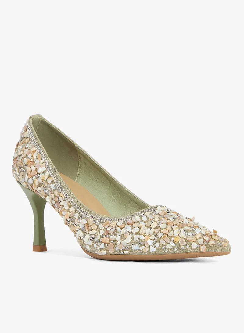 Ella  Rhinestone Embellished Detail Mid Heel Pumps for Women | Best Price UAE