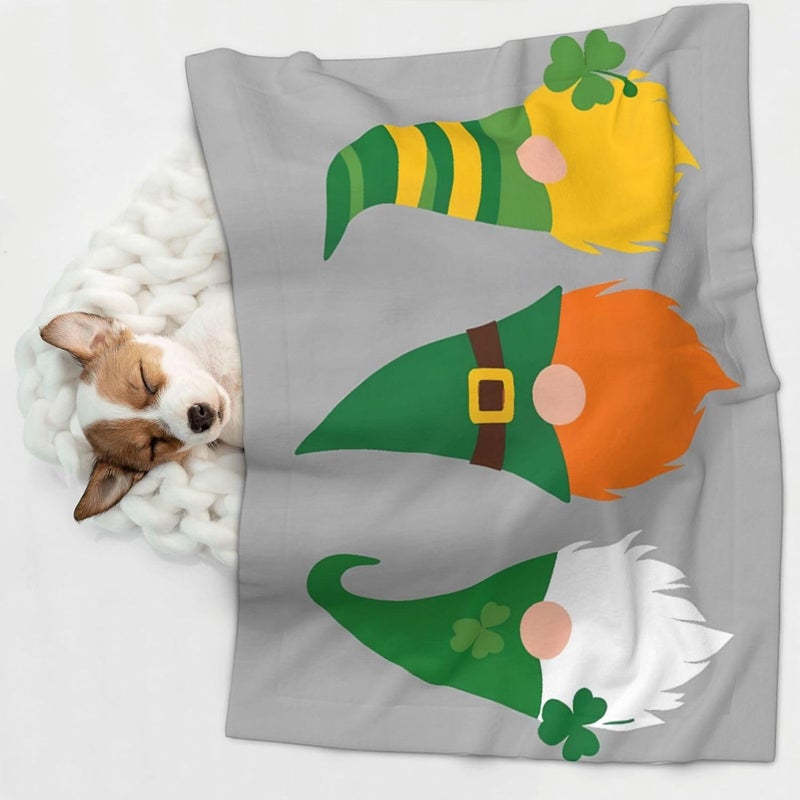 Spring St Patrick’S Day Irish Gnomes Print Dog Blanket Super Soft Pet Blanket (sizename) Velvet Double Sided Blankets Protection Couch for Dog Puppy Cat - Image 2