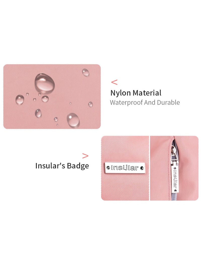 insular Baby Diaper Bag , Waterproof Nylon Tote and Shoulder Mommy Bag, Large Capacity Maternity Travel Bag with Stroller Straps and Changing Pad(Pink) - Image 3