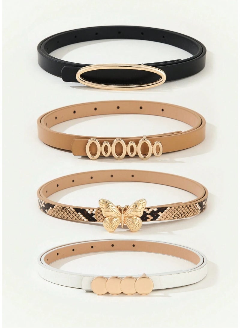 Shein 4pcs/Set Gold Tone Butterfly Buckle, Round Ring Buckle, Oval Buckle, Fashion Ladies Casual Waist Belt, Suitable For Various Occasions, Party, Leisure, Latest Summer Summer, School Fall, Autumn, Halloween - Image 1
