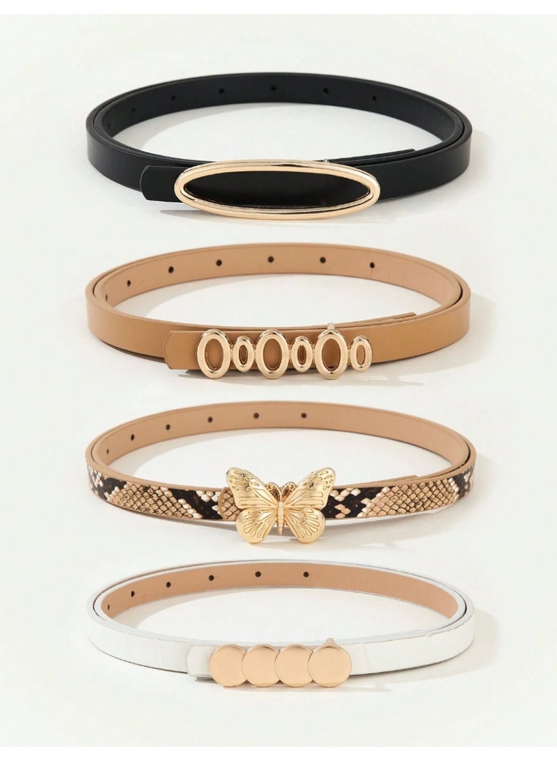 Shein 4pcs/Set Gold Tone Butterfly Buckle, Round Ring Buckle, Oval Buckle, Fashion Ladies Casual Waist Belt, Suitable For Various Occasions, Party, Leisure, Latest Summer Summer, School Fall, Autumn, Halloween - Image 3