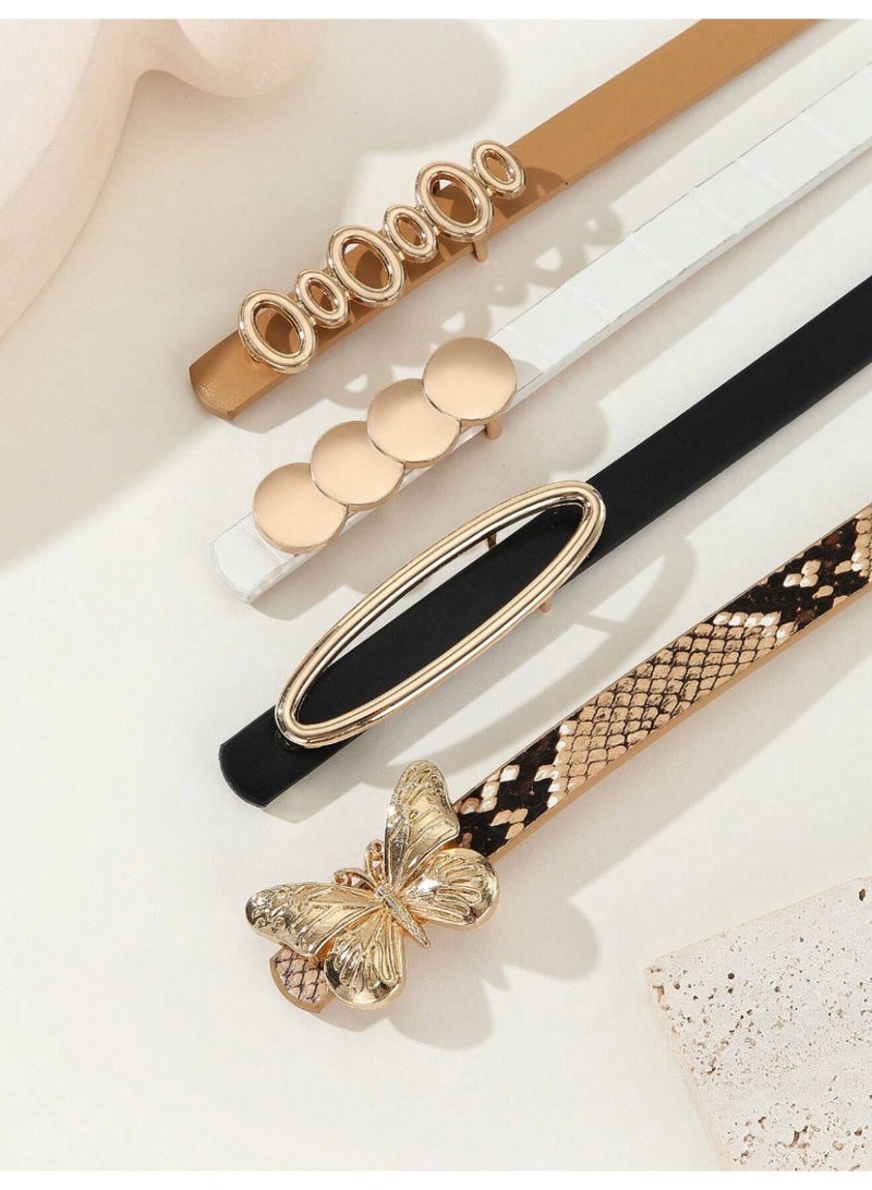 Shein 4pcs/Set Gold Tone Butterfly Buckle, Round Ring Buckle, Oval Buckle, Fashion Ladies Casual Waist Belt, Suitable For Various Occasions, Party, Leisure, Latest Summer Summer, School Fall, Autumn, Halloween - Image 2