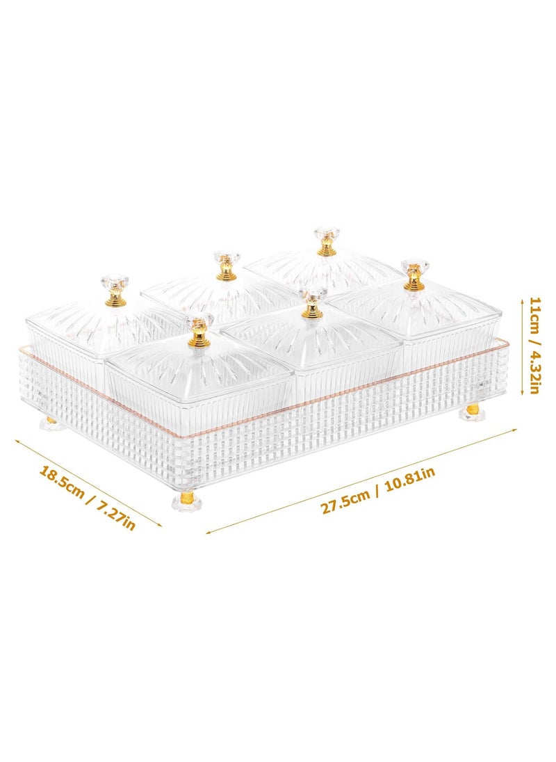 Hihonor - 1 Set Of Snackle Box Container, 6 Removable Small Bowls Condiment Trays,Divided Clear Snack Box Serving Tray with Lid and Handle, for Snacks, Fruits, Candy and Condiments (White) - Image 1