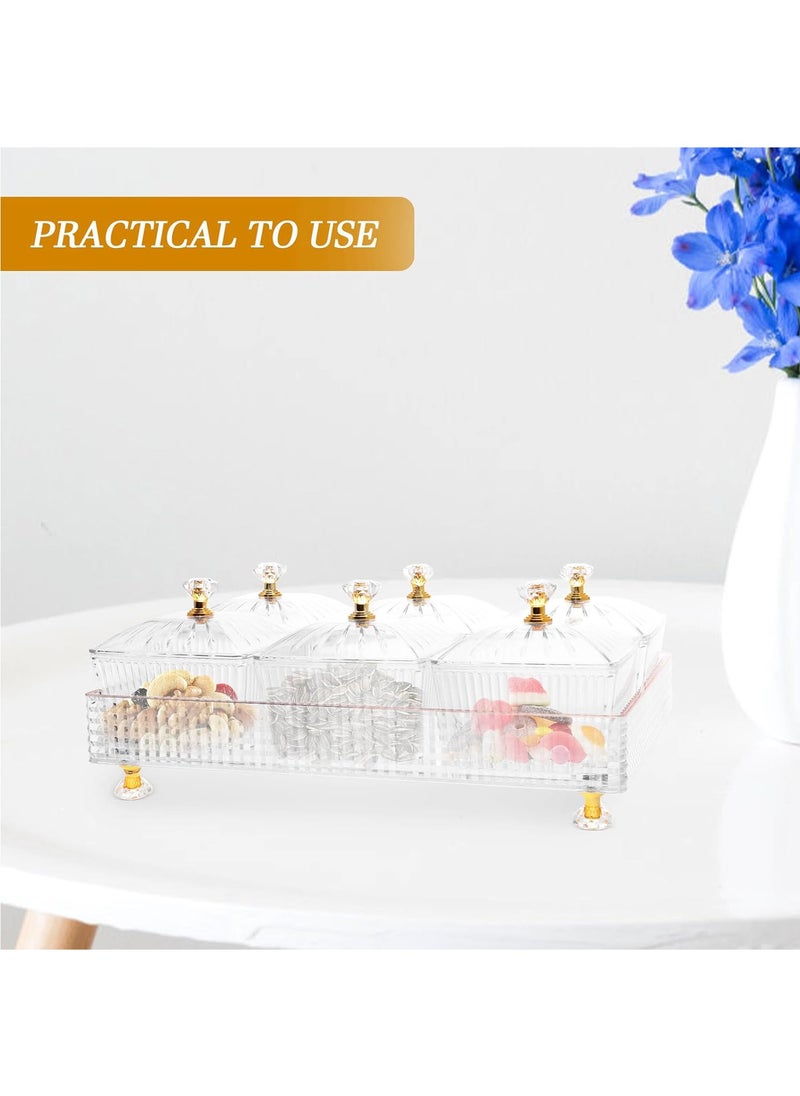 Hihonor - 1 Set Of Snackle Box Container, 6 Removable Small Bowls Condiment Trays,Divided Clear Snack Box Serving Tray with Lid and Handle, for Snacks, Fruits, Candy and Condiments (White) - Image 1