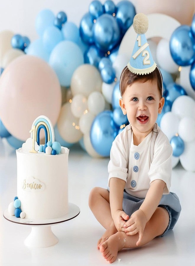 D-Fokes Baby Half Birthday Hat, 1/2 Birthday Crown with Cute Pompom, 6 Month Blue Glitter Party Hat for Boys & Girls,Baby Party Cone Hat, Mini Photo Prop Decorations - Image 3