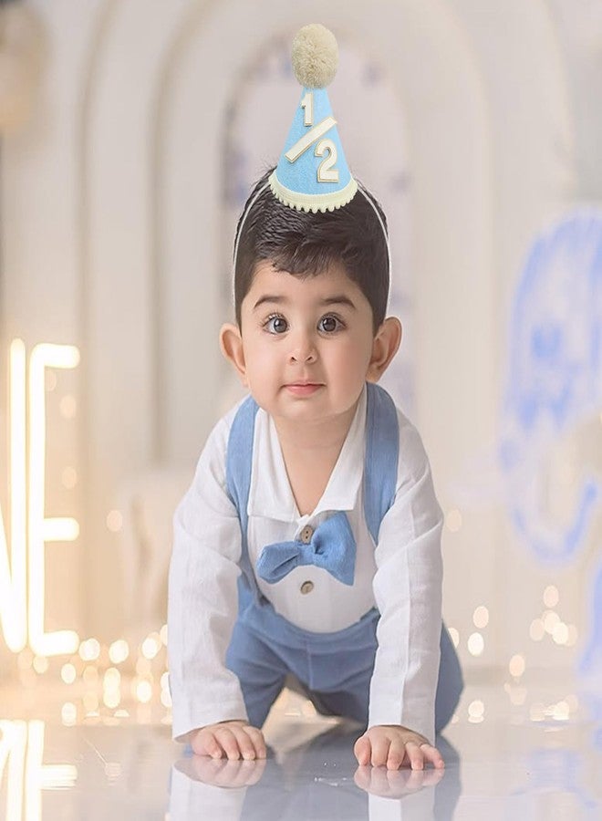 D-Fokes Baby Half Birthday Hat, 1/2 Birthday Crown with Cute Pompom, 6 Month Blue Glitter Party Hat for Boys & Girls,Baby Party Cone Hat, Mini Photo Prop Decorations - Image 5