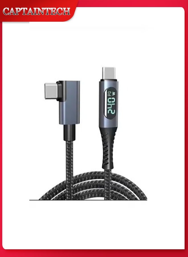 Captaintech USB 4 Cable (40Gbps, 8K@60Hz) – Type C to Type C with LED Display, 90° Angled Connector for Laptop/Tablet/PC/Hub - Image 1