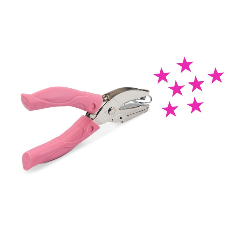 krastmon Star Shape Hole Handhold Single Paper Hole Punch for Paper and Crafts, 1/4 inch Puncher with Pink Soft Thick Silicone Cover - Image 1