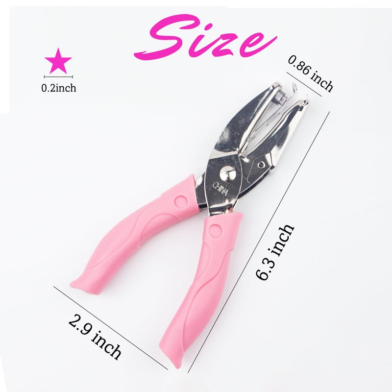 krastmon Star Shape Hole Handhold Single Paper Hole Punch for Paper and Crafts, 1/4 inch Puncher with Pink Soft Thick Silicone Cover - Image 2