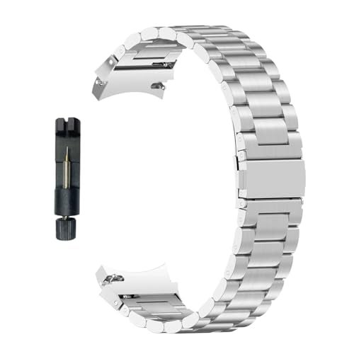 T TECLUSIVE Ultra Luxury Stainless Steel Metal Chain Strap Band Compatible for Galaxy Watch 7 44mm / Watch 7 40mm | No Gap Metal Strap for Galaxy Watch 7 with watch strap adjuster tool (Silver) - Image 1