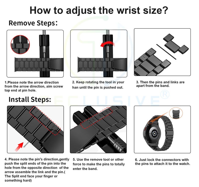 T TECLUSIVE Ultra Luxury Stainless Steel Metal Chain Strap Band Compatible for Galaxy Watch 7 44mm / Watch 7 40mm | No Gap Metal Strap for Galaxy Watch 7 with watch strap adjuster tool (Silver) - Image 4