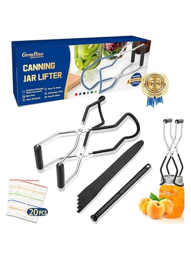 Arabest Canning Jar Lifter Tongs with Jar Lid Lifter Magnetic Lid Lifter,Canning Bubble Popper Bubble Remover and Canning Labels for Canning Supplies Starter Kit,4Pcs Canning Tools-Black - Image 1