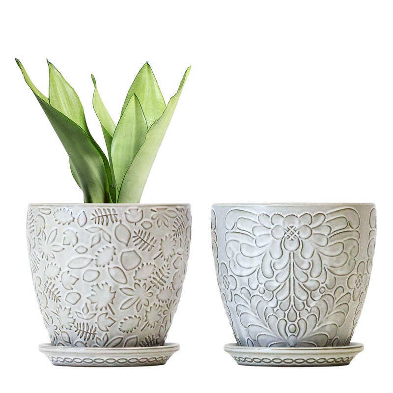Bestseler 6 Inch Ceramic Planter Pots with Drainage Hole and Saucers for Indoor Plants, Garden Pots for Succulent, Orchid, and Flower - Set of 2 - Image 1