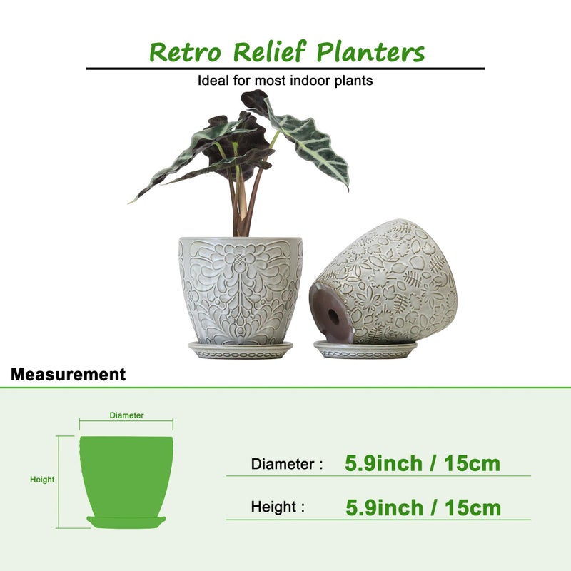 Bestseler 6 Inch Ceramic Planter Pots with Drainage Hole and Saucers for Indoor Plants, Garden Pots for Succulent, Orchid, and Flower - Set of 2 - Image 3