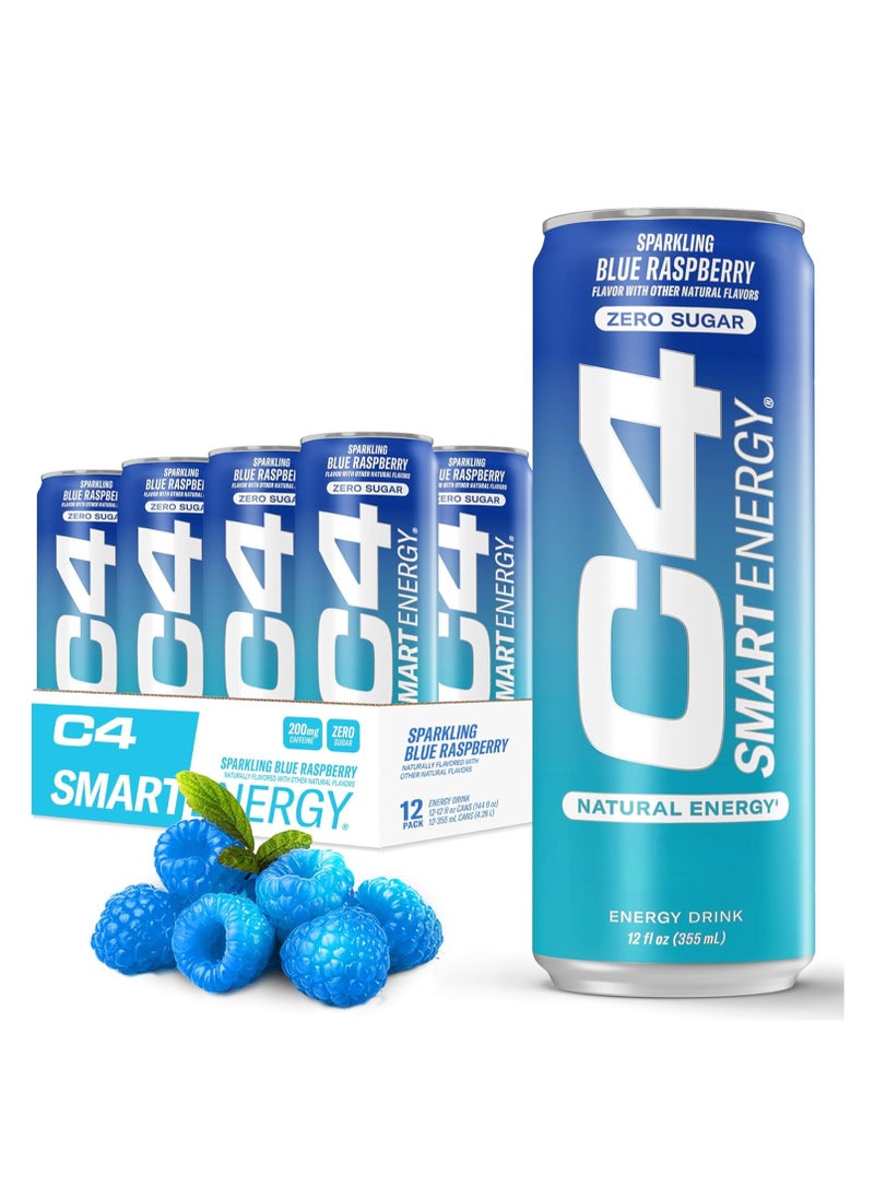 C4 - C4 Smart Energy Drink Sparkling Blue Raspberry 355 ml Pack of 12 - Image 1