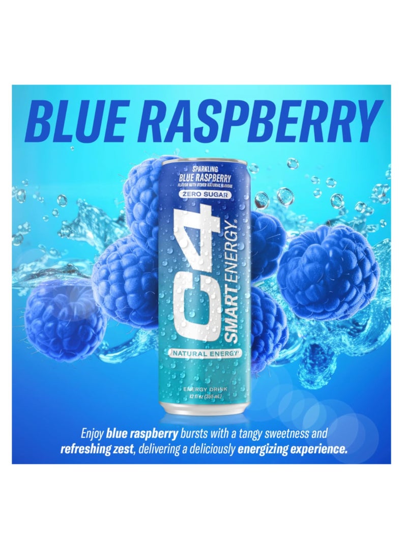 C4 - C4 Smart Energy Drink Sparkling Blue Raspberry 355 ml Pack of 12 - Image 1