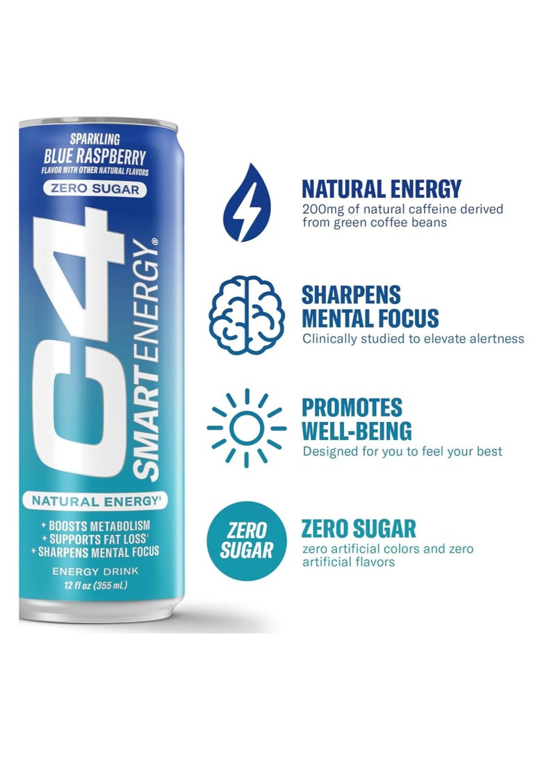 C4 - C4 Smart Energy Drink Sparkling Blue Raspberry 355 ml Pack of 12 - Image 1