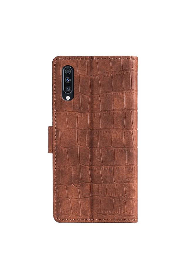 اس-توب جراب لهاتف Samsung Galaxy A70 مصنوع من جلد البولي يوريثان بملمس جلد التمساح مع مشبك مغناطيسي وغطاء قابل للطي أفقيًا مع حامل وفتحات للبطاقات ومحفظة - Image 3
