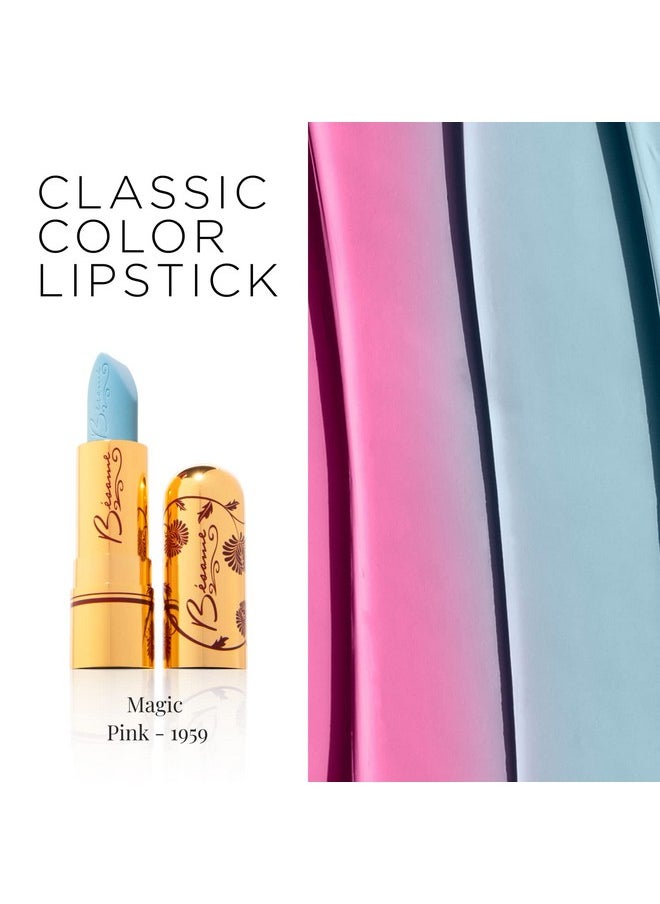 Besame Cosmetics أحمر شفاه وردي سحري 1959 أحمر شفاه كلاسيكي متغير اللون من Vintage Makeup Coquette Makeup أحمر شفاه سحري للنساء أحمر شفاه أزرق يتحول إلى اللون الوردي أحمر شفاه مرطب  - Image 3
