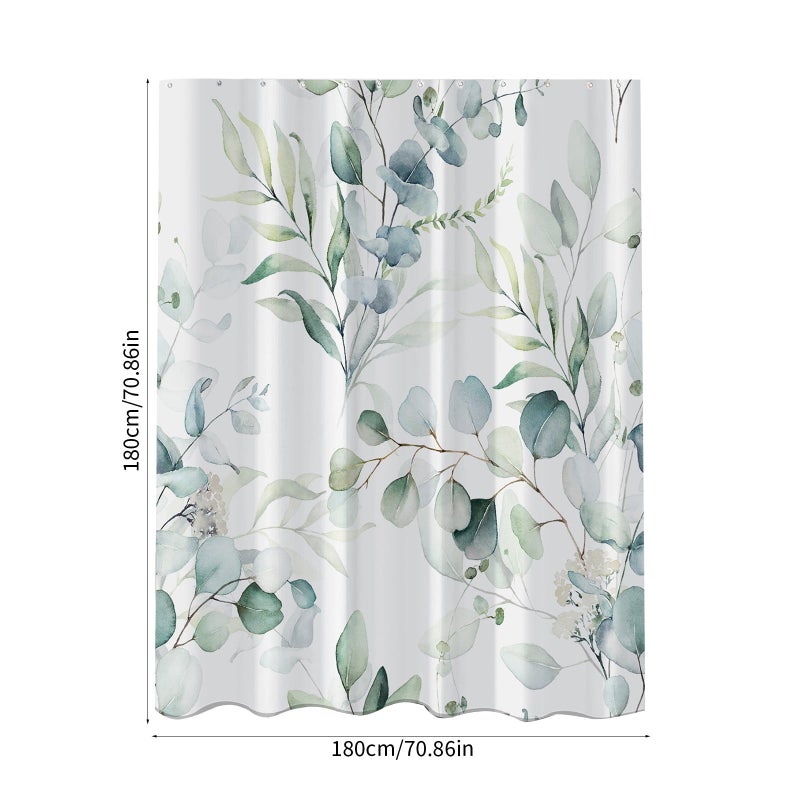 Watercolor Eucalyptus Leaf Flower Shower Curtain Modern Plant Style Fabric Bathroom Curtain  white - Image 3