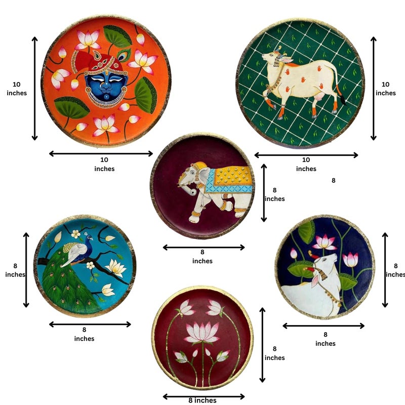 Chitra Artworks Chitra artworks_Pichwai Painting on Wooden Round PlatesHand Painted Beautiful Pichwai CombinationMulticolour set  - Image 5