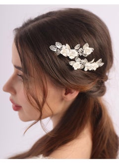 BERYUAN Vintage Leaf Flowers Hair Side Comb Silver Leaf Flowers Pearls Hair Comb for Wedding Silver Handmade Headpiece for Wedding Wedding Hair Accessories for Women Girls for Bride2pcs 