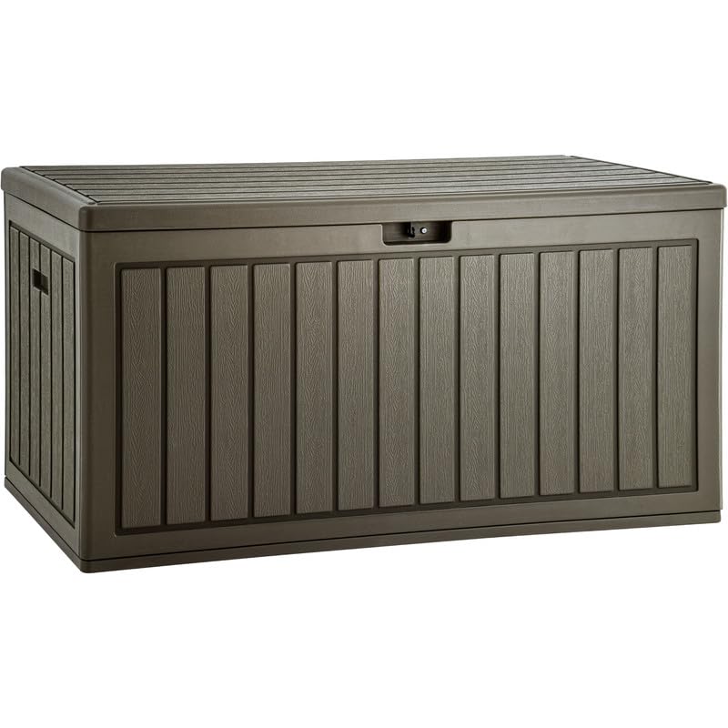YITAHOME YITAHOME 90 Gallon Large Deck Box DoubleWall Resin Outdoor Storage Boxes Deck Storage for Patio Furniture Cushions Pool Float Garden Tools Lockable  Waterproof Light Brown 