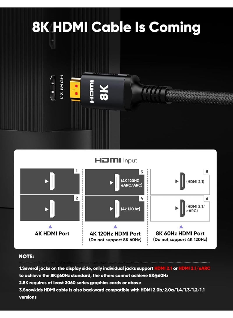 كابل HDMI ألياف ضوئية 2.1 بطول 20 متر (65 قدم) – سرعة فائقة 48 جيجابت/ثانية، كابل مضفر يدعم 8K@60Hz، 4K@120Hz، 144Hz، 3D، eARC، HDR10، وHDCP 2.2 و2.3  - Image 5