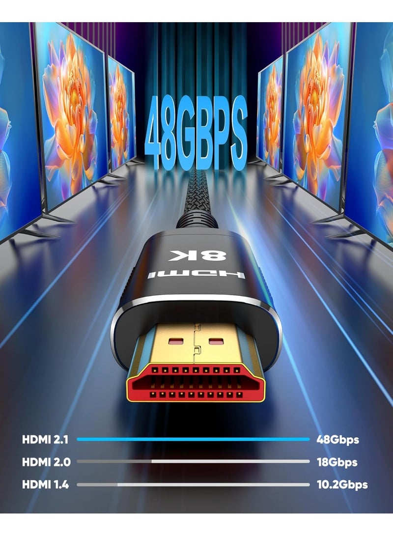 كابل HDMI ألياف ضوئية 2.1 بطول 20 متر (65 قدم) – سرعة فائقة 48 جيجابت/ثانية، كابل مضفر يدعم 8K@60Hz، 4K@120Hz، 144Hz، 3D، eARC، HDR10، وHDCP 2.2 و2.3  - Image 2