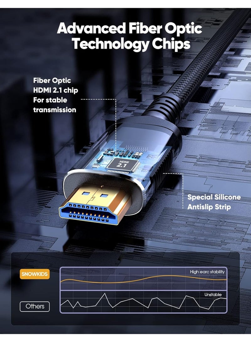 كابل HDMI ألياف ضوئية 2.1 بطول 20 متر (65 قدم) – سرعة فائقة 48 جيجابت/ثانية، كابل مضفر يدعم 8K@60Hz، 4K@120Hz، 144Hz، 3D، eARC، HDR10، وHDCP 2.2 و2.3  - Image 4