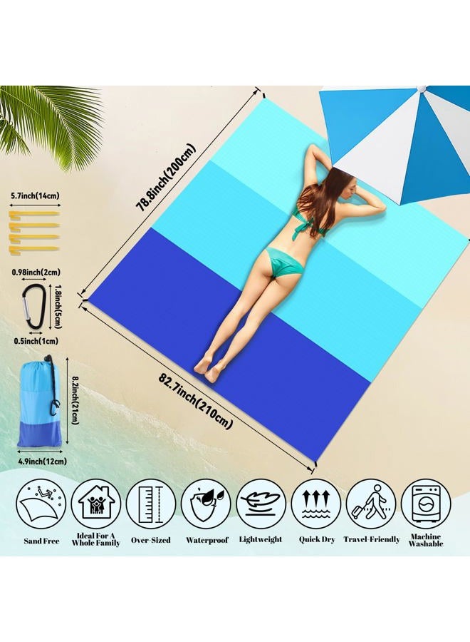 Beferr بطانية شاطئ مقاومة للماء 79" × 83" مضادة للرمال، حقائب شبكية للشاطئ، مروحة محمولة USB، هدايا عيد ميلاد أساسية للعطلات للسيدات والأصدقاء والأخوات والزوجات قبل السفر إلى الشاطئ والتخييم - Image 4