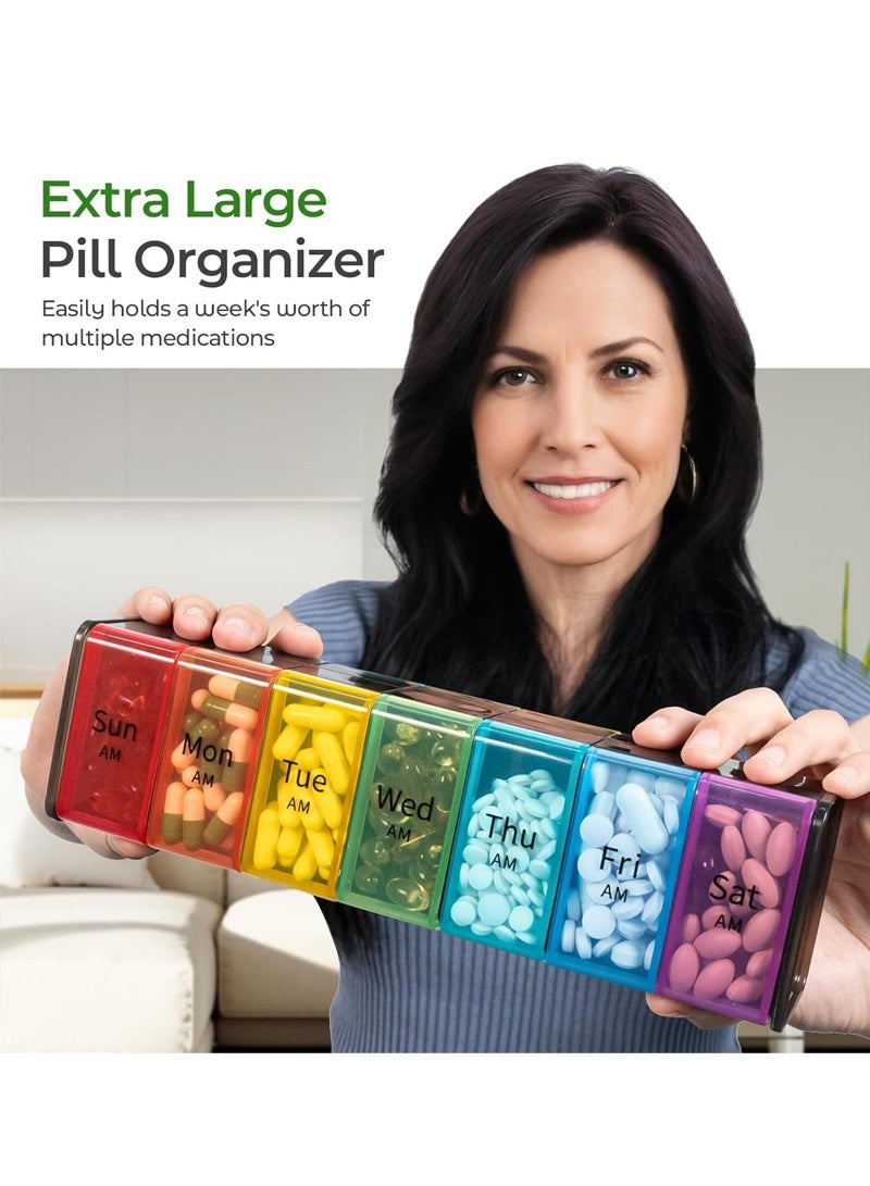 lebonaer Extra Large Pill Organizer- XXL Pill Box 7 Day - Weekly Pill Organizer with AM PM Large Compartments Big Pill Case for Supplements Jumbo Pill Holder for Vitamins Huge Medicine Organizer 2 Times a Day - Image 3