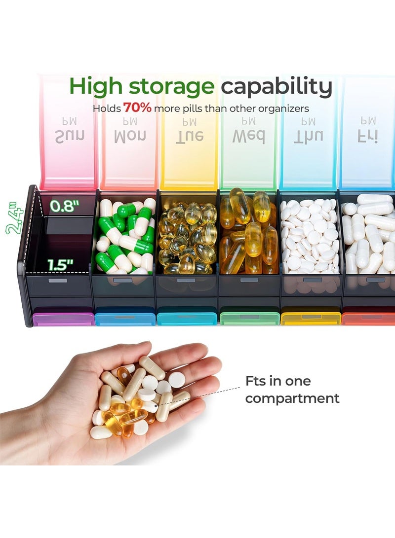 lebonaer Extra Large Pill Organizer- XXL Pill Box 7 Day - Weekly Pill Organizer with AM PM Large Compartments Big Pill Case for Supplements Jumbo Pill Holder for Vitamins Huge Medicine Organizer 2 Times a Day - Image 2