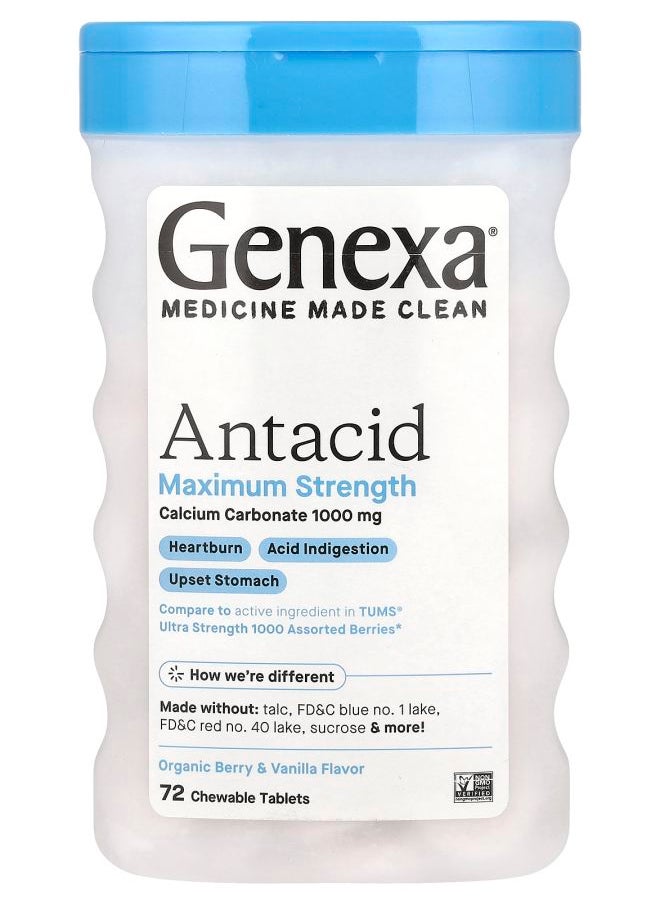Genexa Antacid Maximum Strength Organic Berry & Vanilla  72 Chewable Tablets 