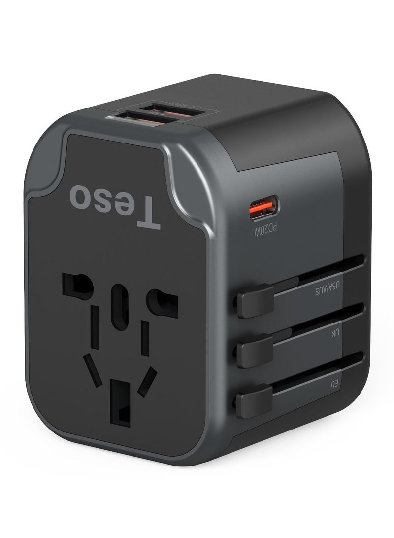 Universal Travel Adapter 20W Ultra-Fast Charging with 1 USB-C PD and 2 USB-A QC Ports