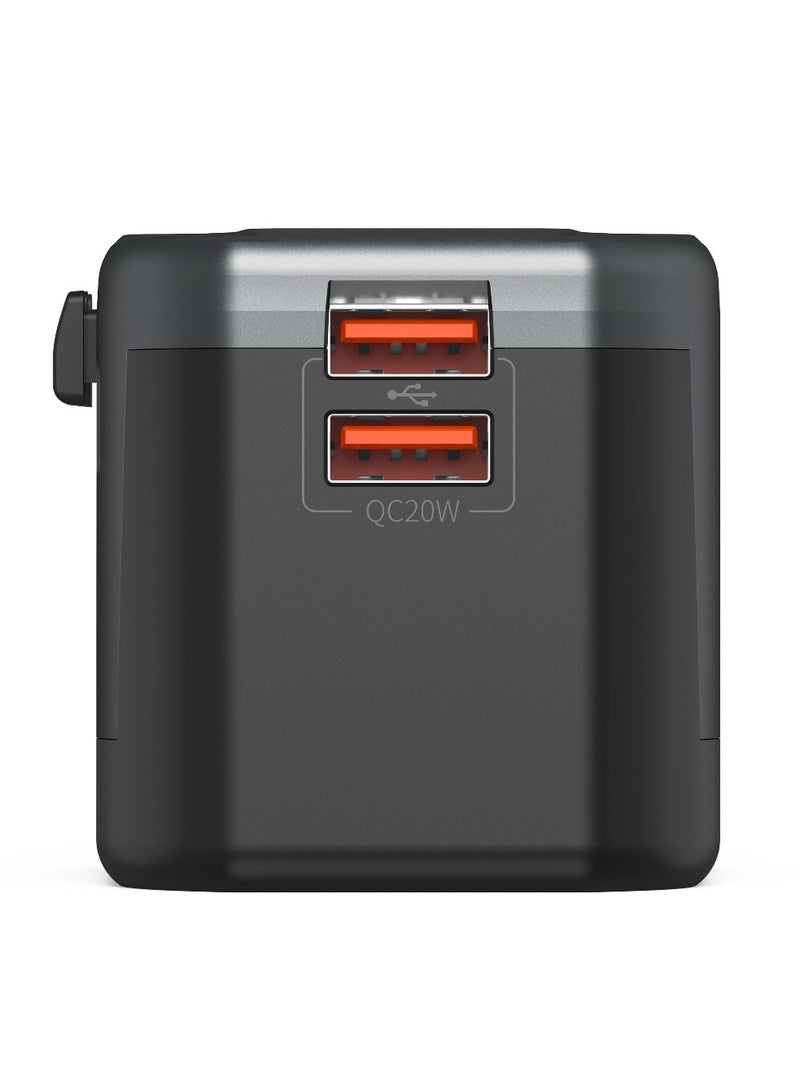 Universal Travel Adapter 20W Ultra-Fast Charging with 1 USB-C PD and 2 USB-A QC Ports