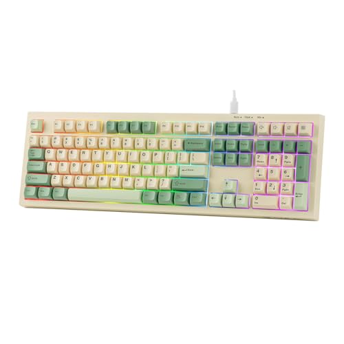 MechLands Aula S102 Membrane Gaming Keyboard with Number Pad, 100% Full Size Layout, USB-C Wired, RGB Backlit, Creamy Silicone Structure, Silent Keyboard for PC Game/Office (Yellow) - Image 1