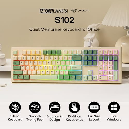 MechLands Aula S102 Membrane Gaming Keyboard with Number Pad, 100% Full Size Layout, USB-C Wired, RGB Backlit, Creamy Silicone Structure, Silent Keyboard for PC Game/Office (Yellow) - Image 2