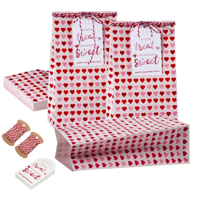 AISunGoo 30 Pcs Valentines Day Gift Bags with Cards for Kids Classroom Parties, Paper Treat Bags for Valentines Party Favors - Image 1